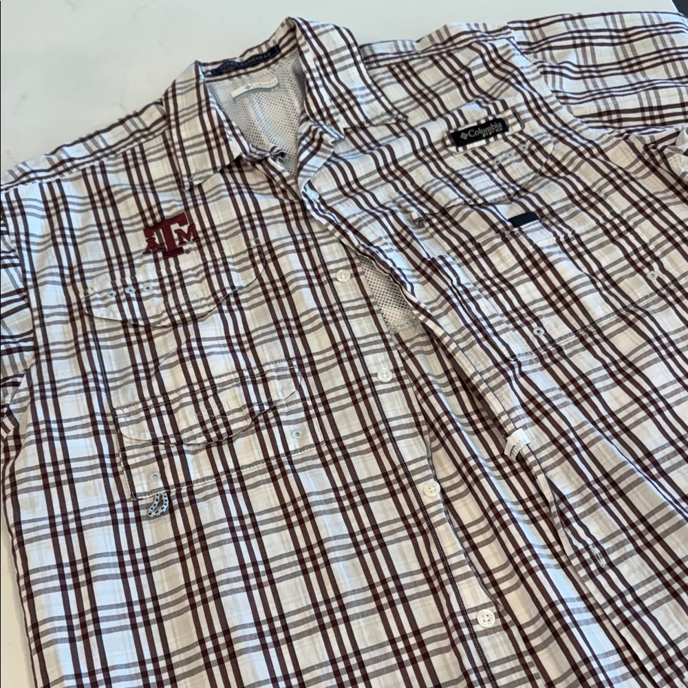 Columbia Men's Casual Plaid Shirt - Burgundy and White